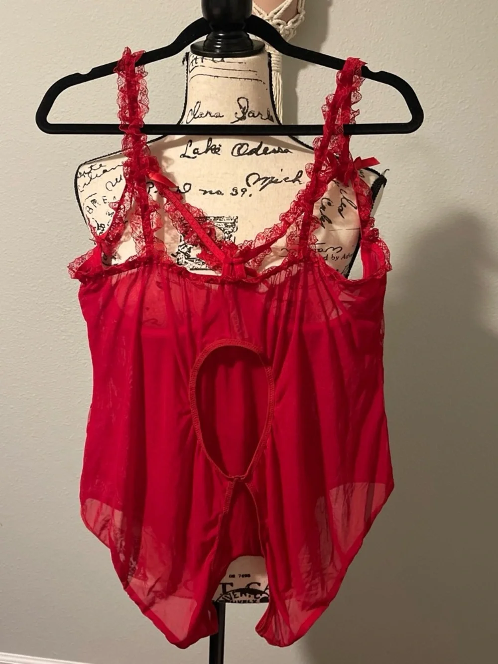 Red Lace Bodysuit Teddy with Bow Accents